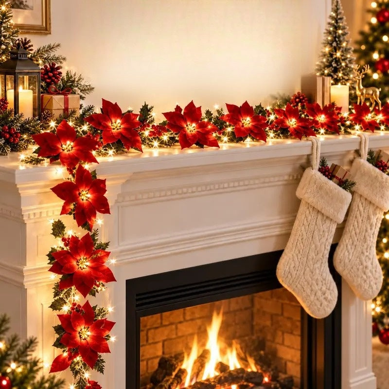 Poinsettia Garland String Lights