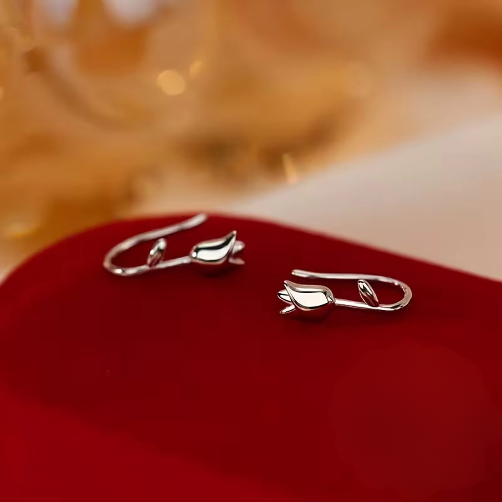 Silver Tulip Hook Earrings
