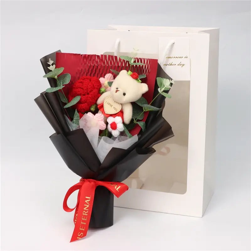 Crochet Bear Rose Bouquet