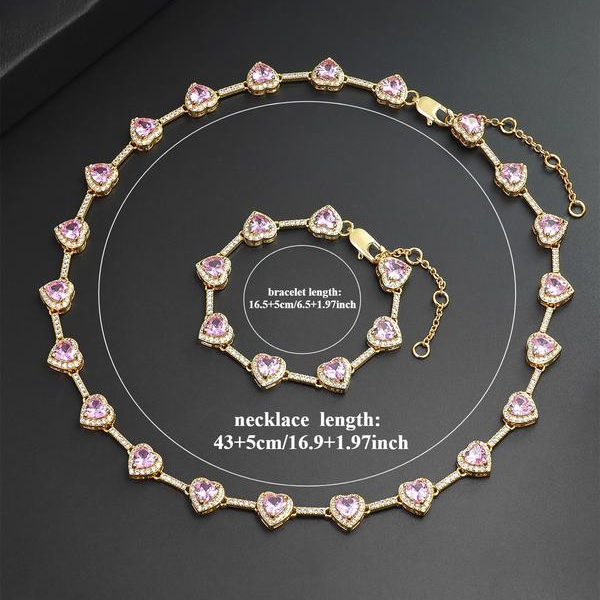 Pink Heart Shaped Necklace and Bracelet Set