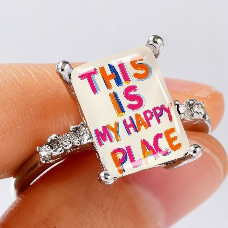 Colorful Happy Place Rectangular Ring