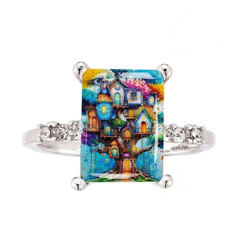 Colorful Treehouse Rectangular Ring