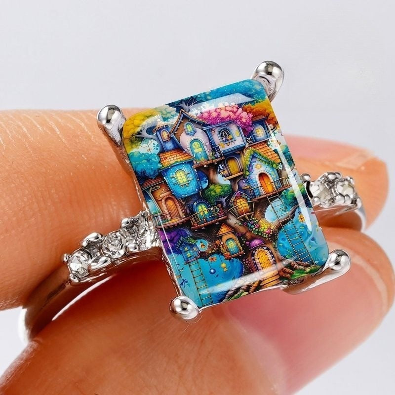 Colorful Treehouse Rectangular Ring