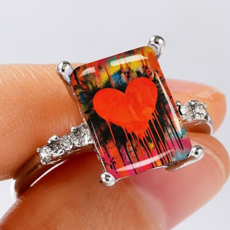 Colorful Drip Heart Rectangular Ring