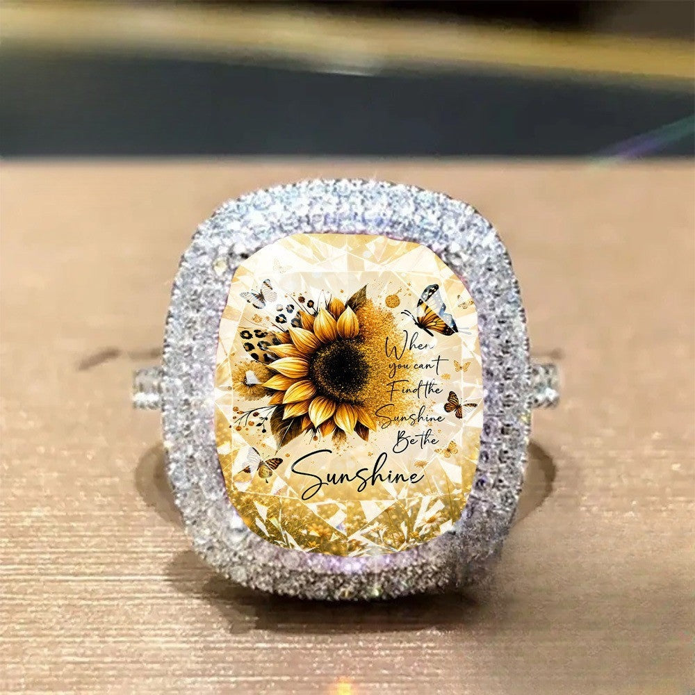 Sunflower & Butterfly Square Statement Ring