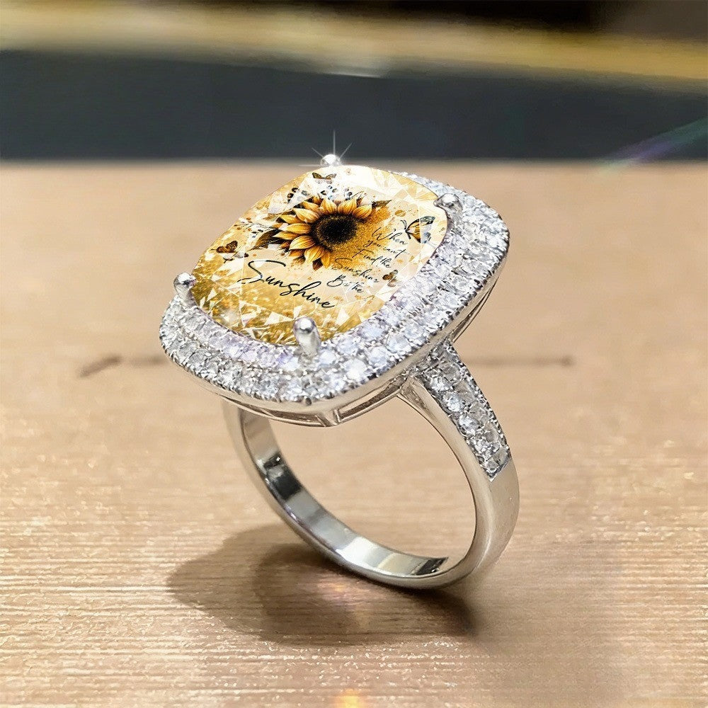 Sunflower & Butterfly Square Statement Ring