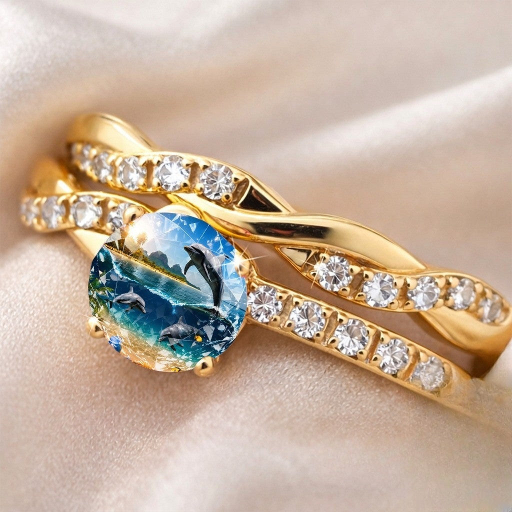 Dolphin Scene Twisted Ring
