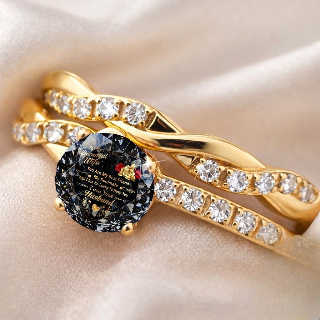 Engraved Black Crystal Braided Ring