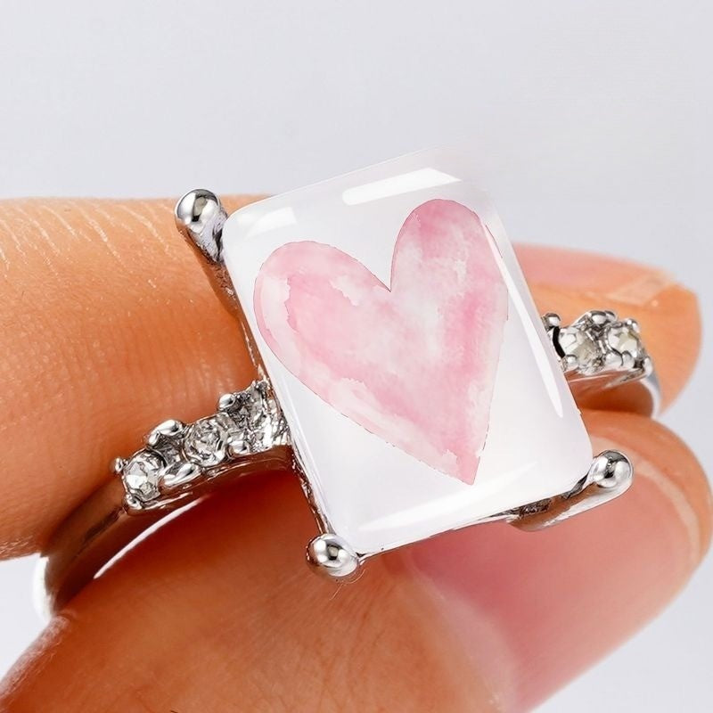Pink Heart Rectangle Ring