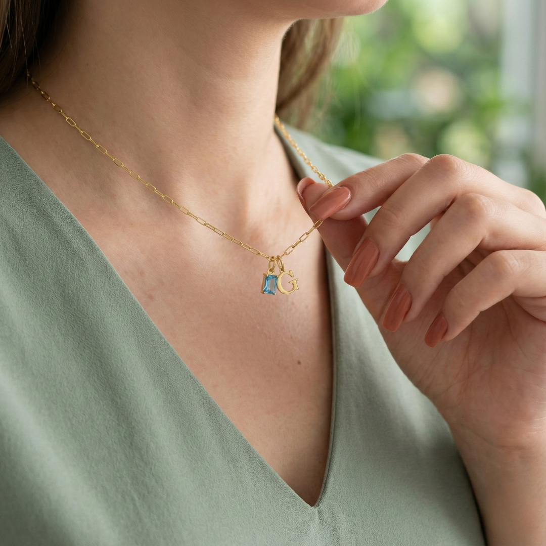 Birthstone Initial Necklace