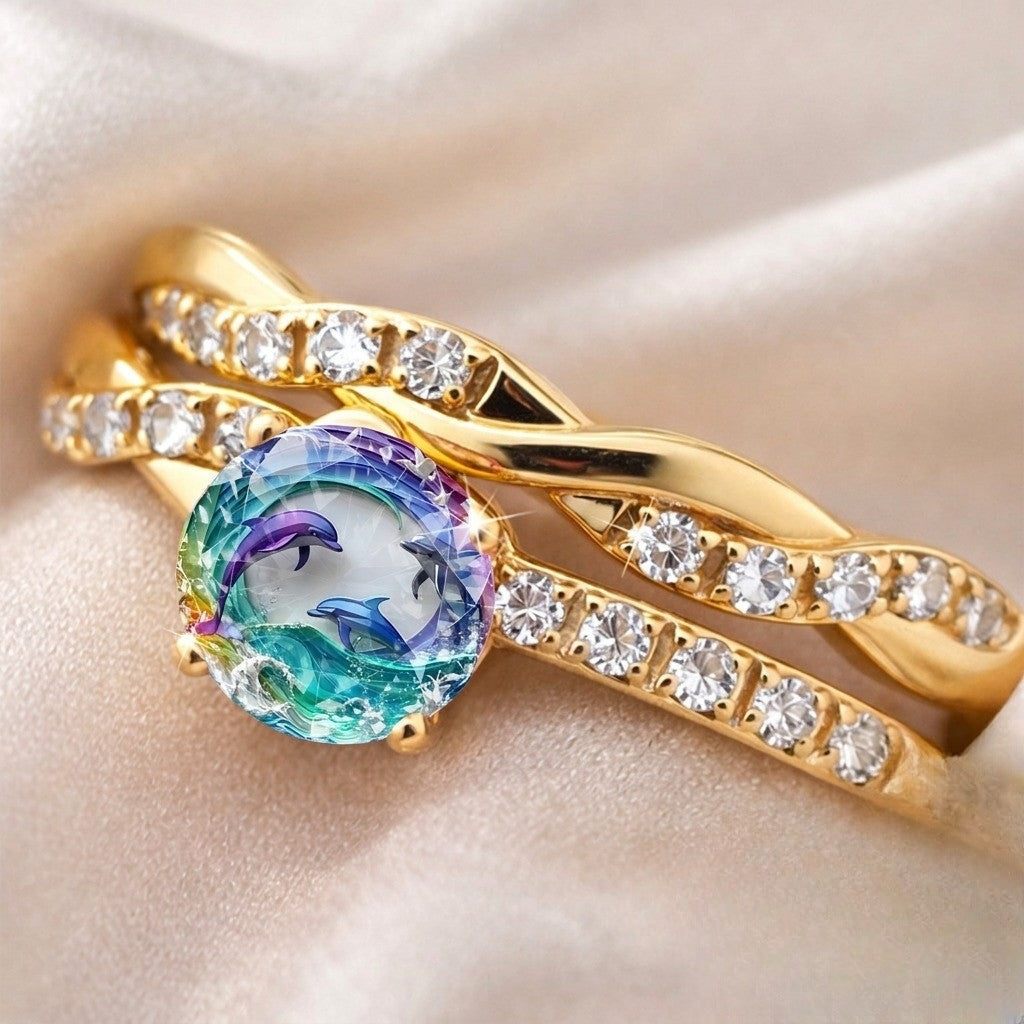 Twisted Band Dolphin Wave Ring
