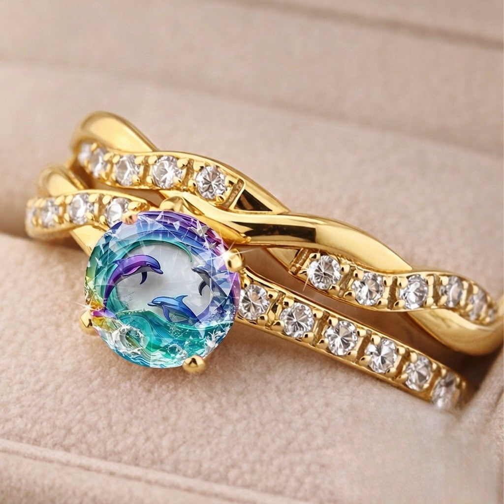 Twisted Band Dolphin Wave Ring