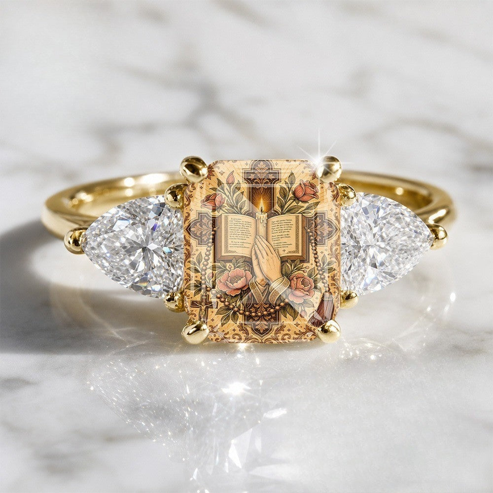 Praying Hands Book & Floral Square Ring
