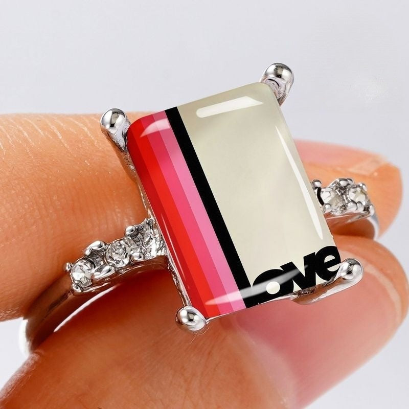 Striped Love Rectangle Ring