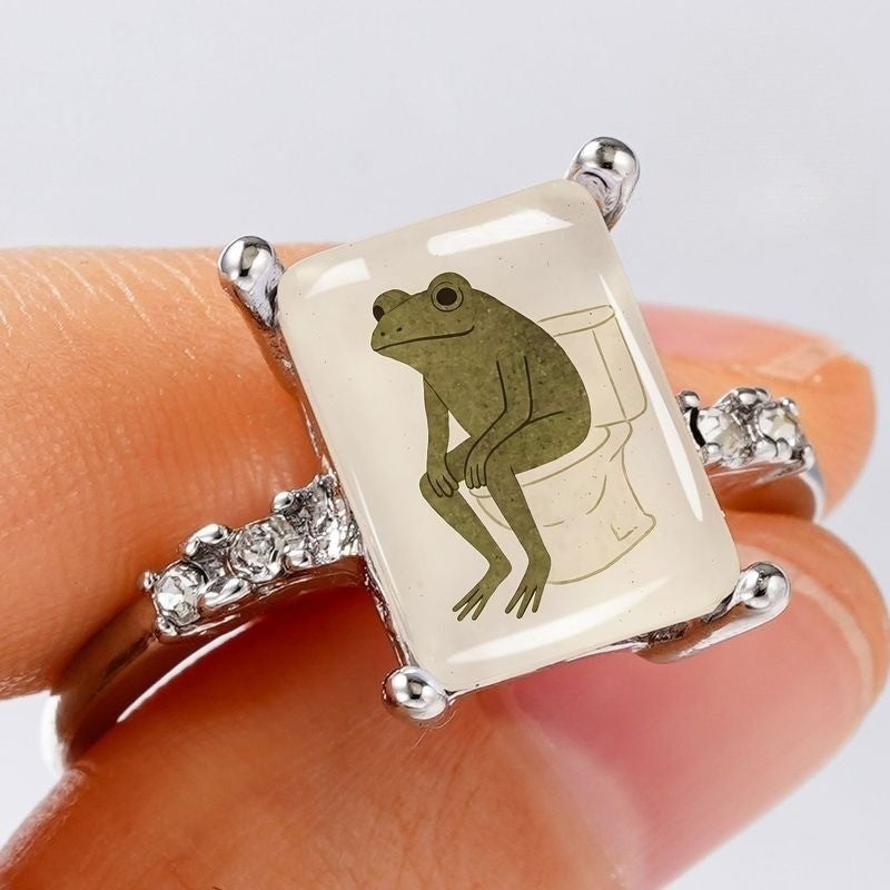 Frog on Toilet Rectangle Ring