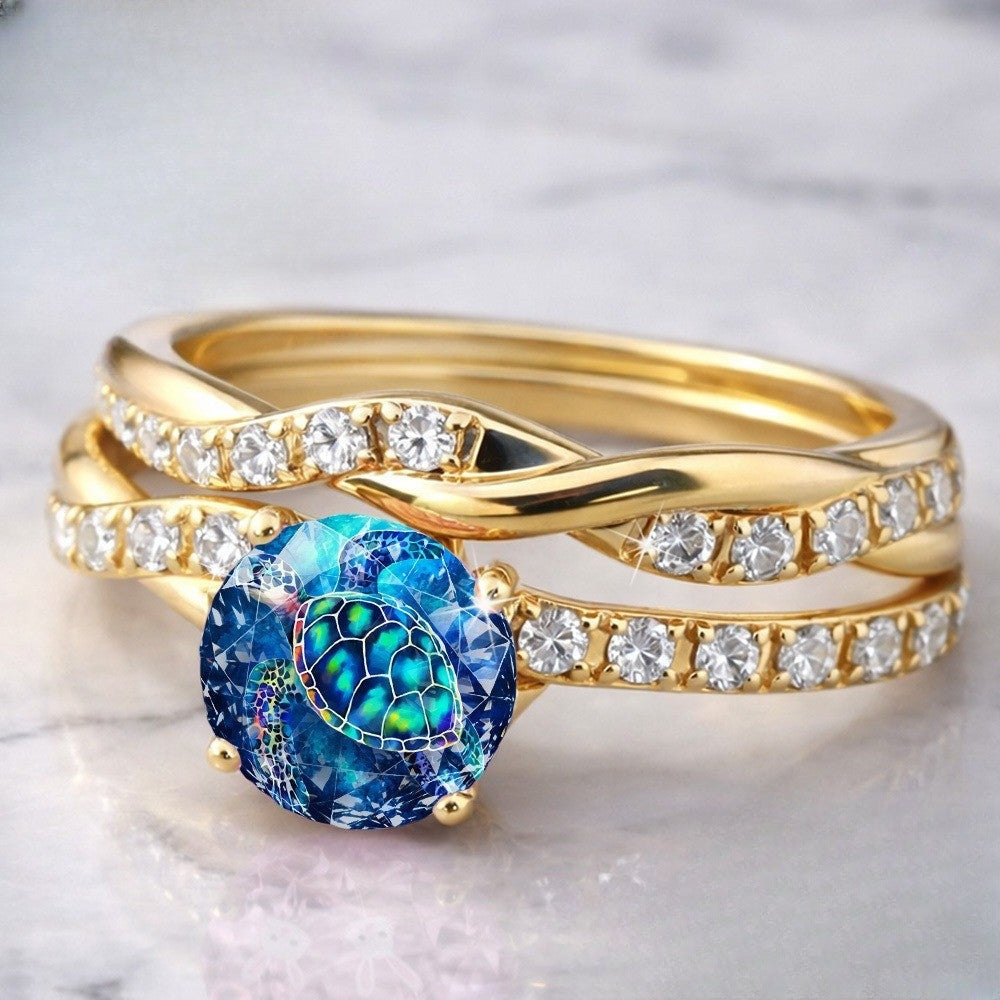 Blue Sea Turtle Twisted Ring