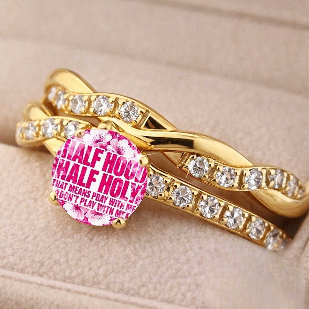 Pink Floral Slogan Ring