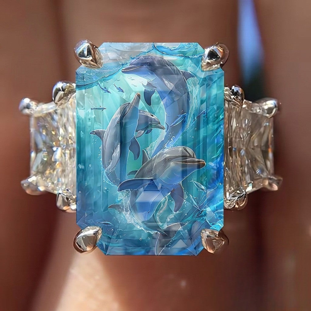 Blue Dolphin Rectangular Ring