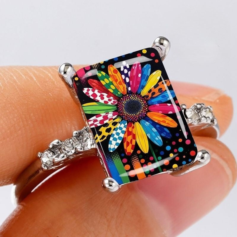 Colorful Polka Dot Daisy Ring