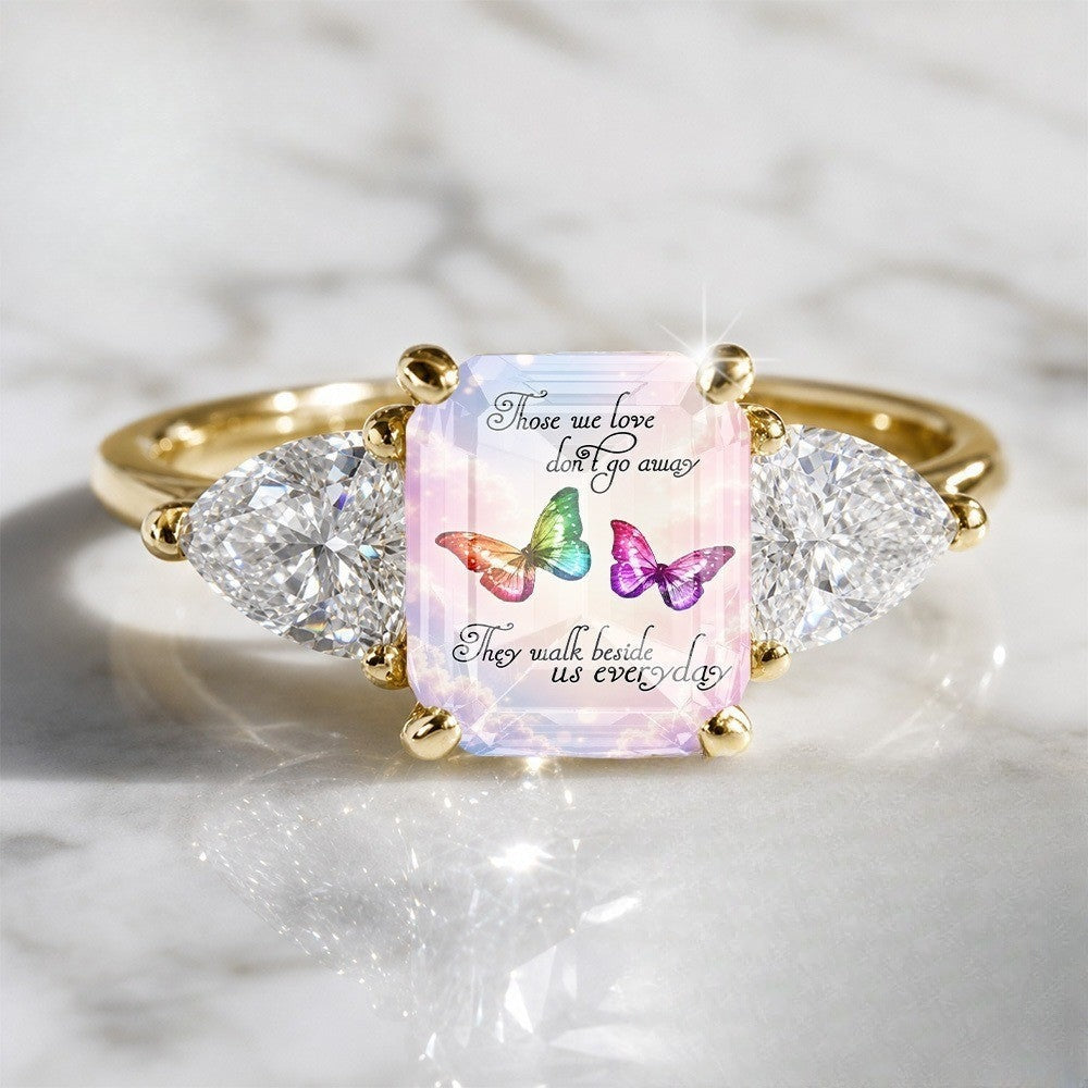 Rainbow Butterfly Three-Stone Ring