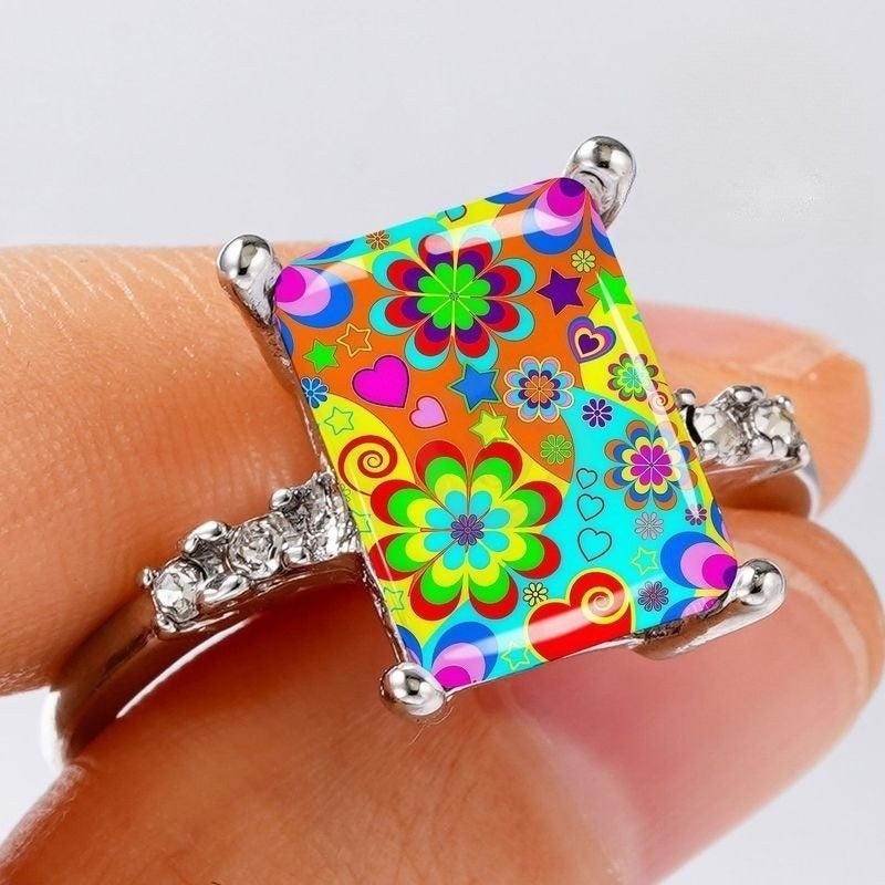 Colorful Floral Rectangle Ring