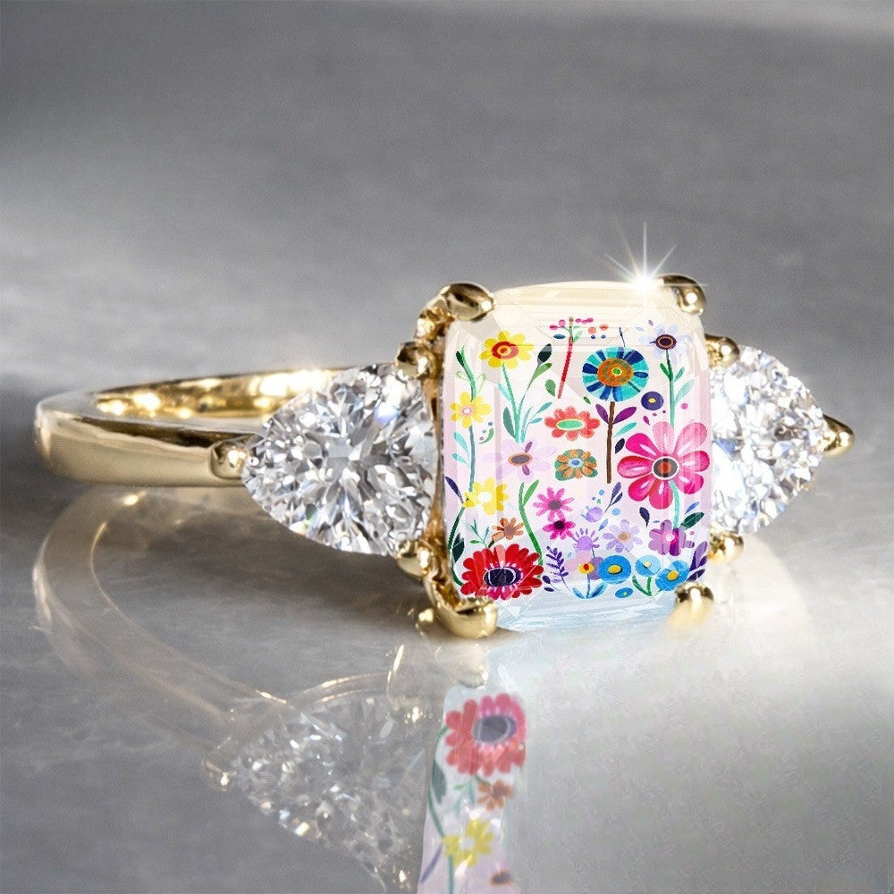 Colorful Floral Three-Stone Ring