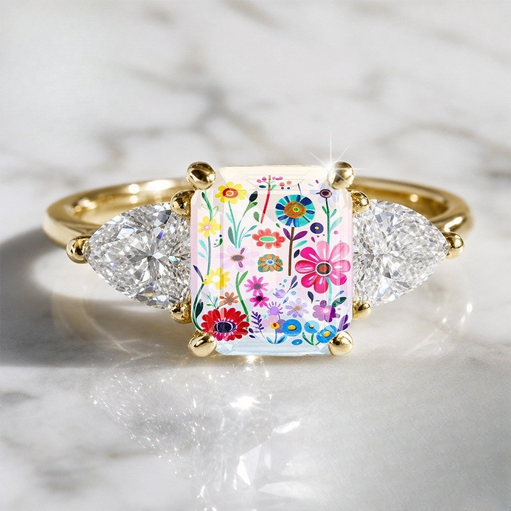Colorful Floral Three-Stone Ring