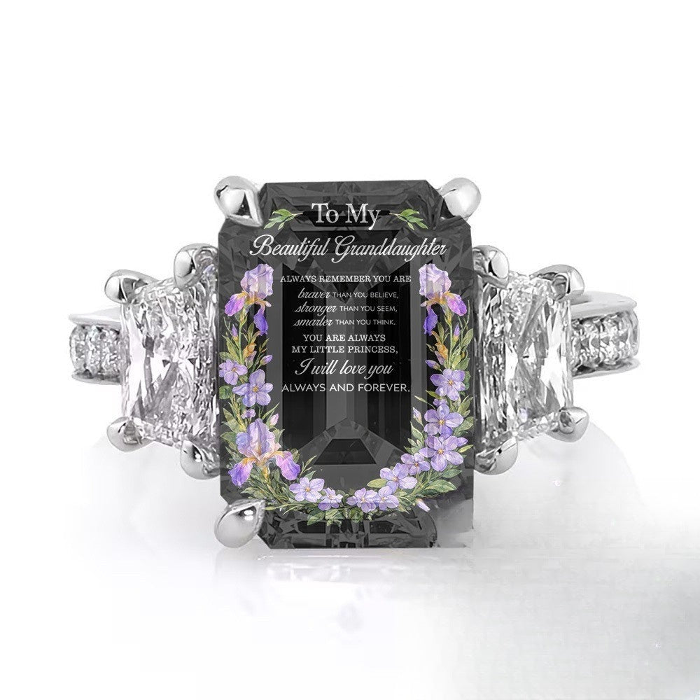 Floral Message Square Ring