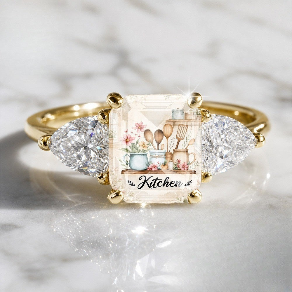 Kitchen Scene Three Stone Ring