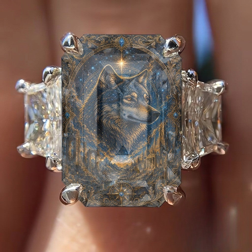Starry Night Wolf Statement Ring