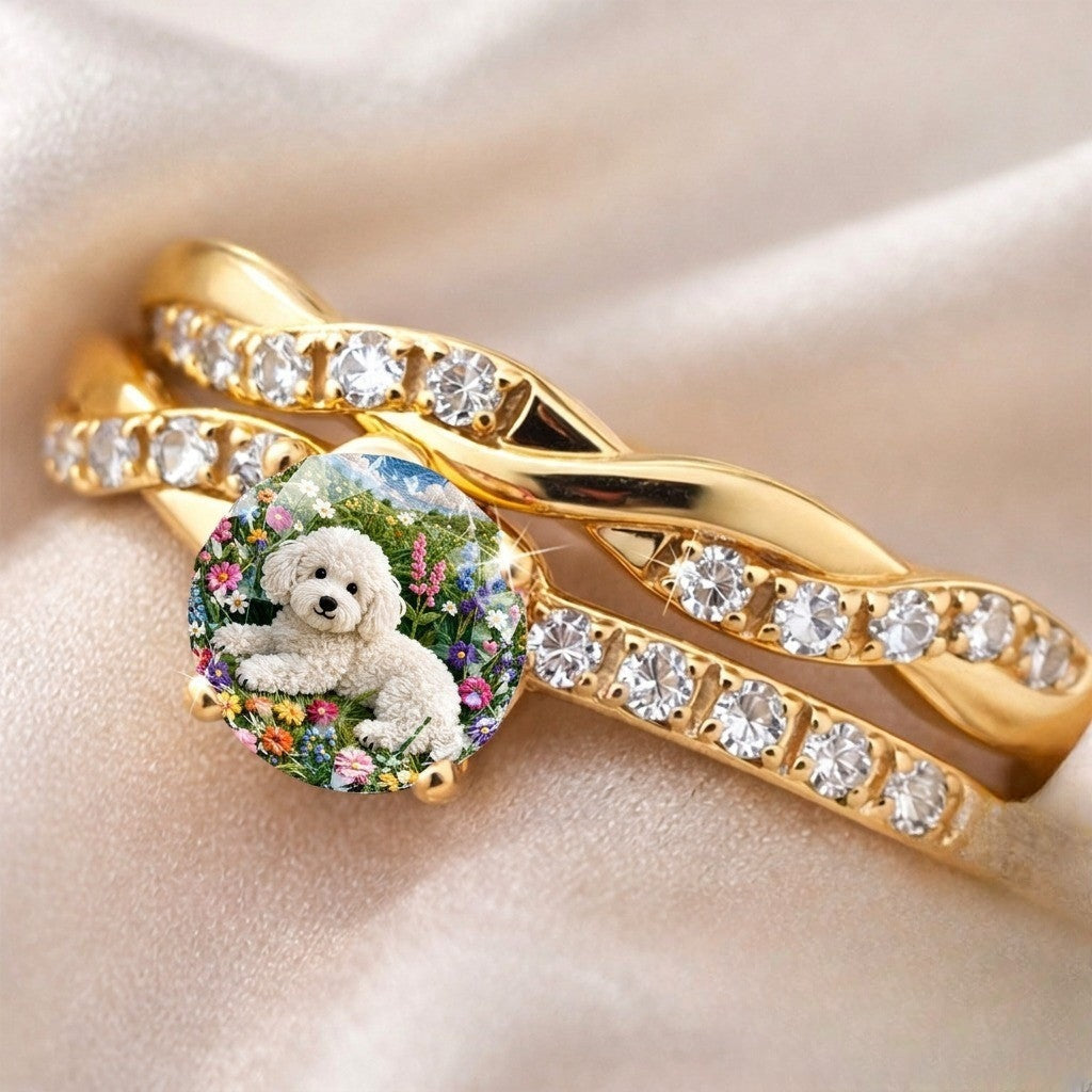 Braided Puppy Floral Statement Ring