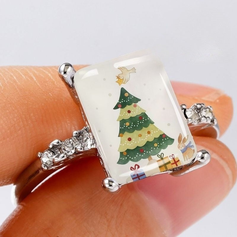 Christmas Tree & Bunny Rectangular Ring