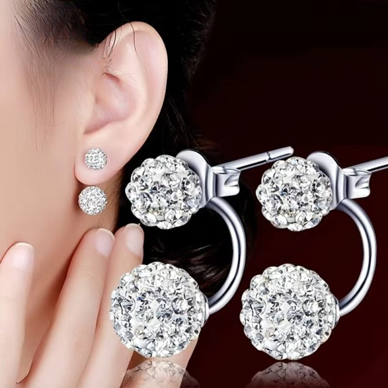Rhinestone Double Ball Hoop Earrings