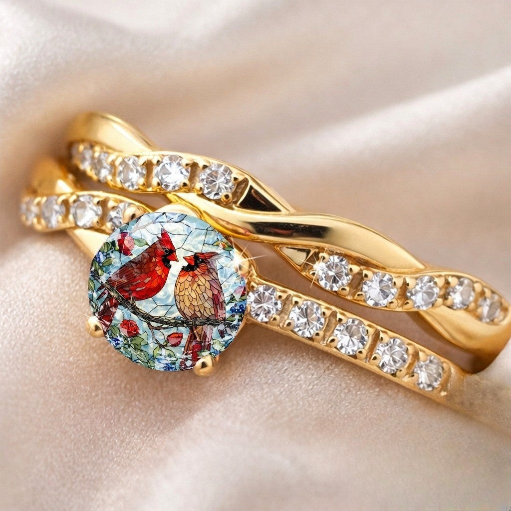 Stained Glass Cardinal Braided Ring