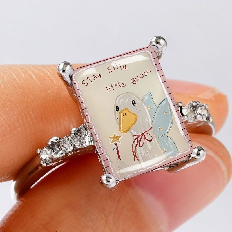 Whimsical Goose Rectangle Ring