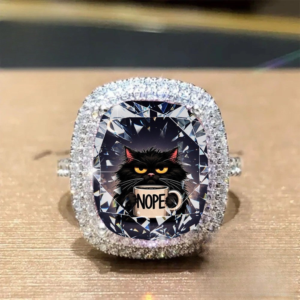 Black Cat Coffee Mug Square Ring