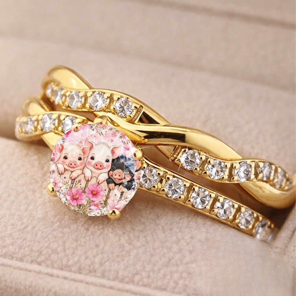 Piggy Floral Dome Ring