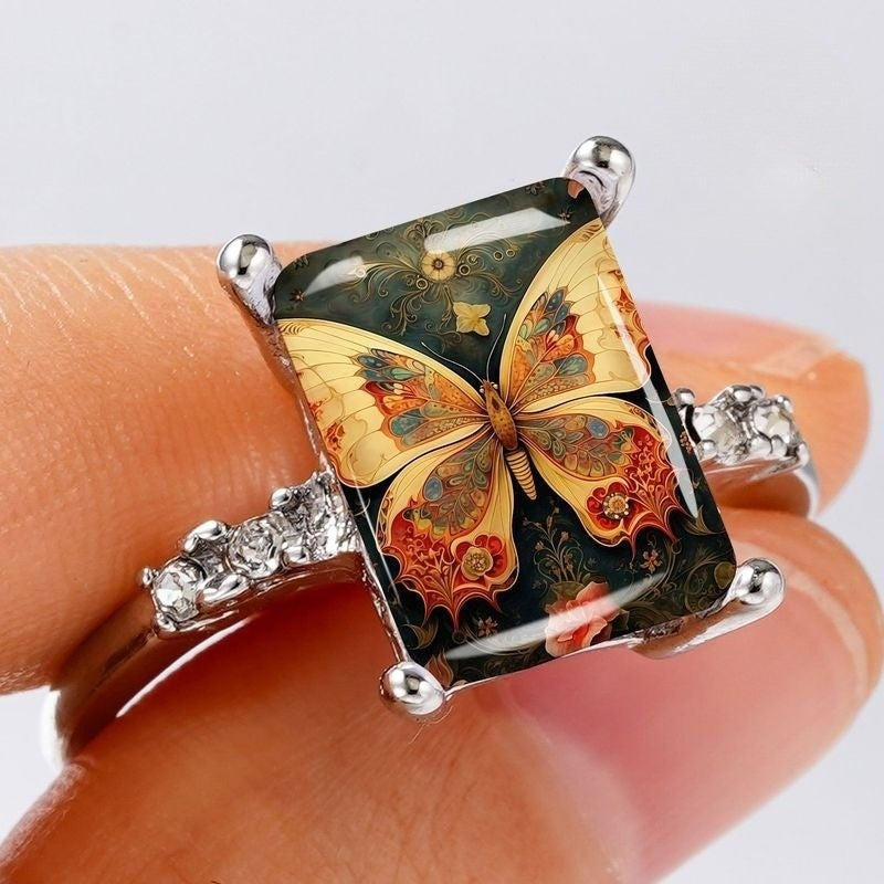 Ornate Butterfly Rectangular Ring