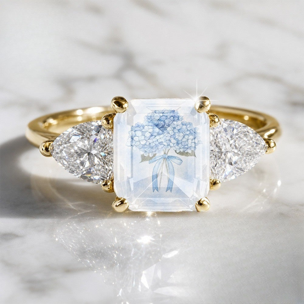 Hydrangea Bouquet Three-Stone Ring