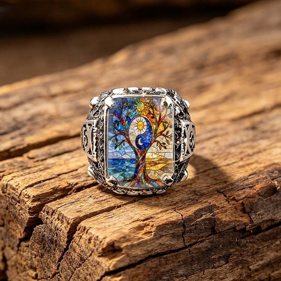 Tree of Life Yin Yang Ring