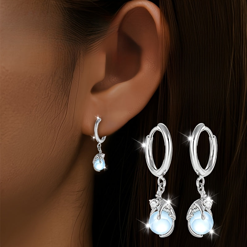 Cat Moonstone Drop Earrings