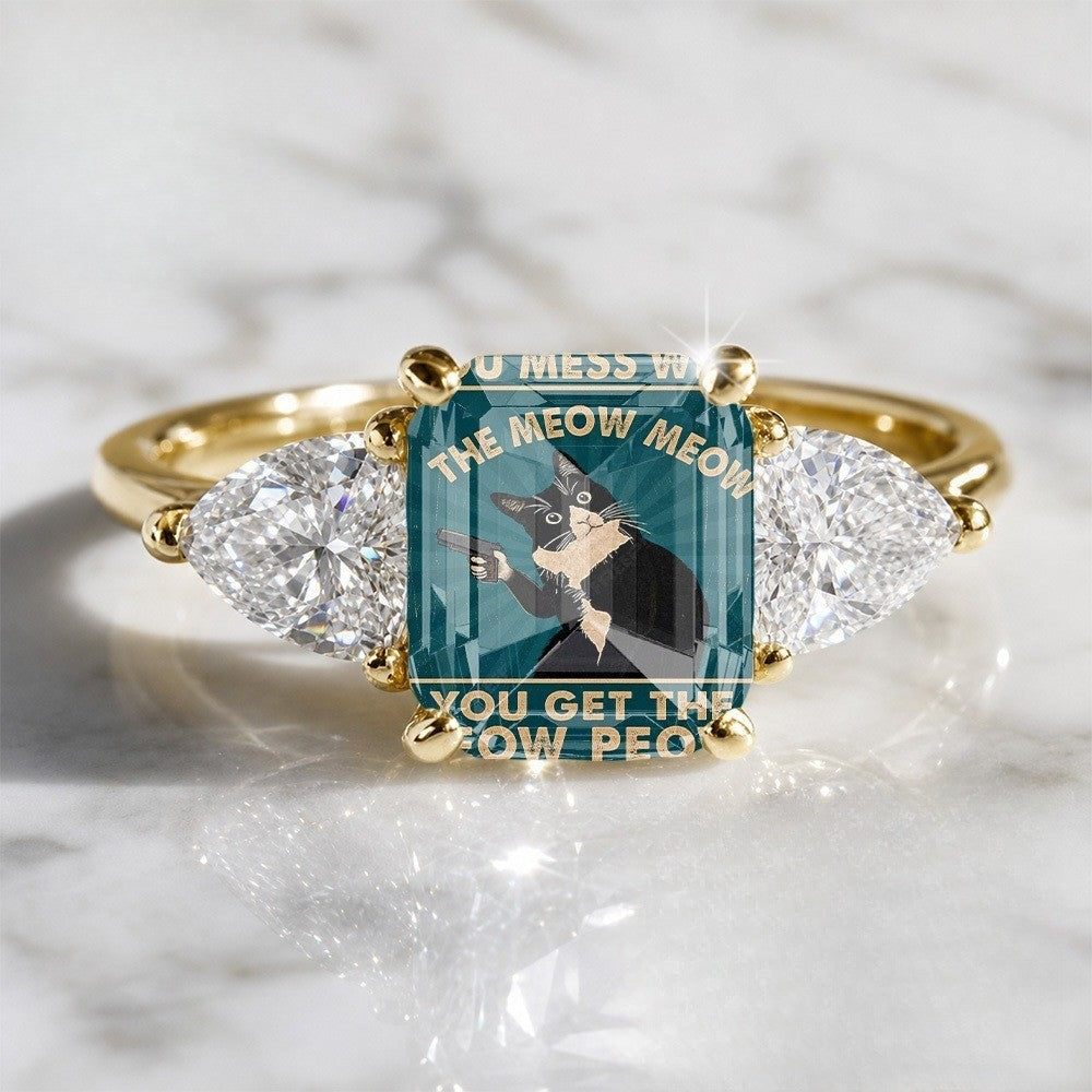 Cat Mosaic Three-Stone Ring