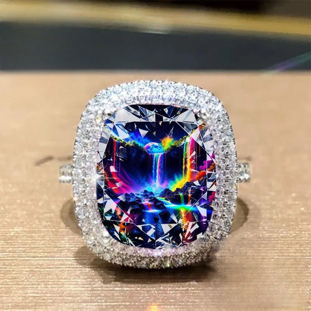 Rainbow Waterfall Square Ring