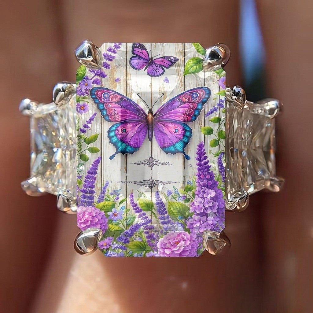 Purple Butterfly & Lavender Square Ring