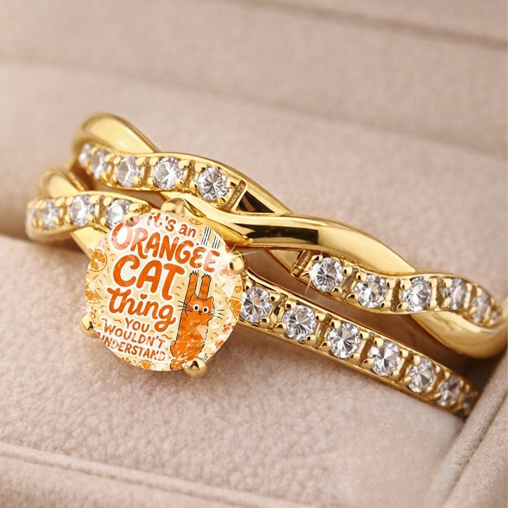 Orange Cat Glass Dome Ring