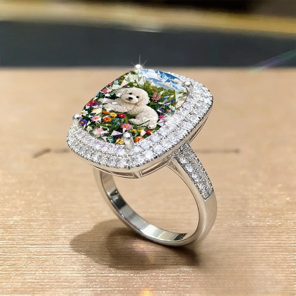 Floral Puppy Square Ring
