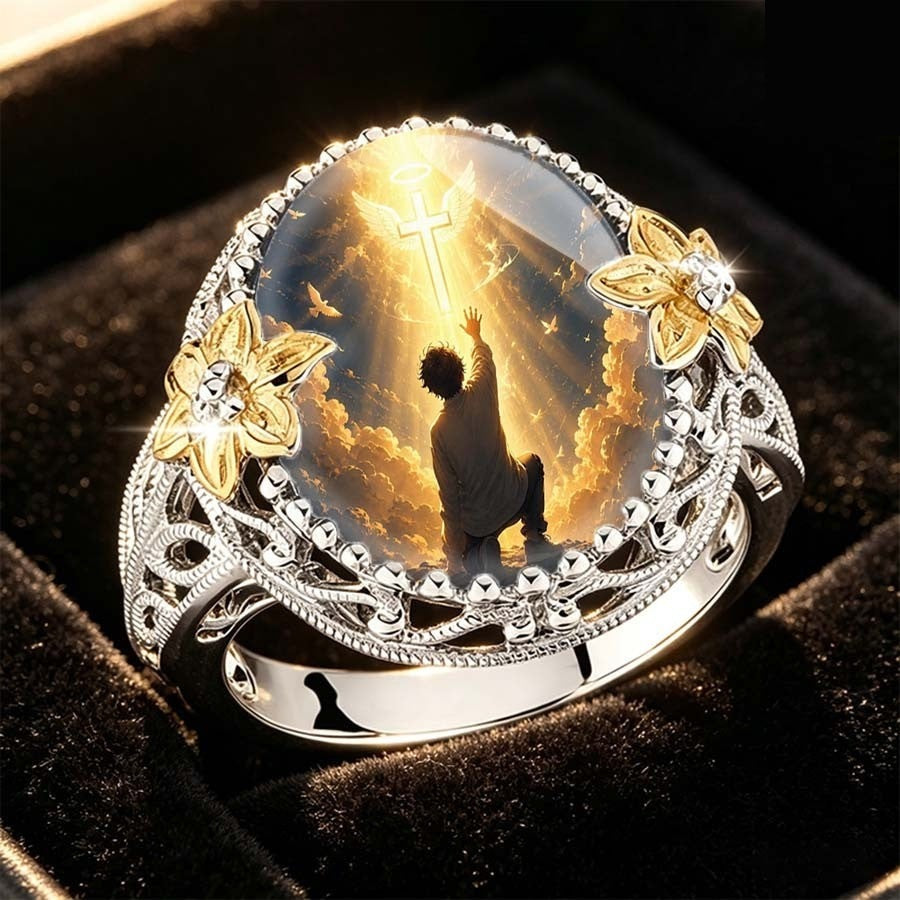 Praying Figure & Cross Ring