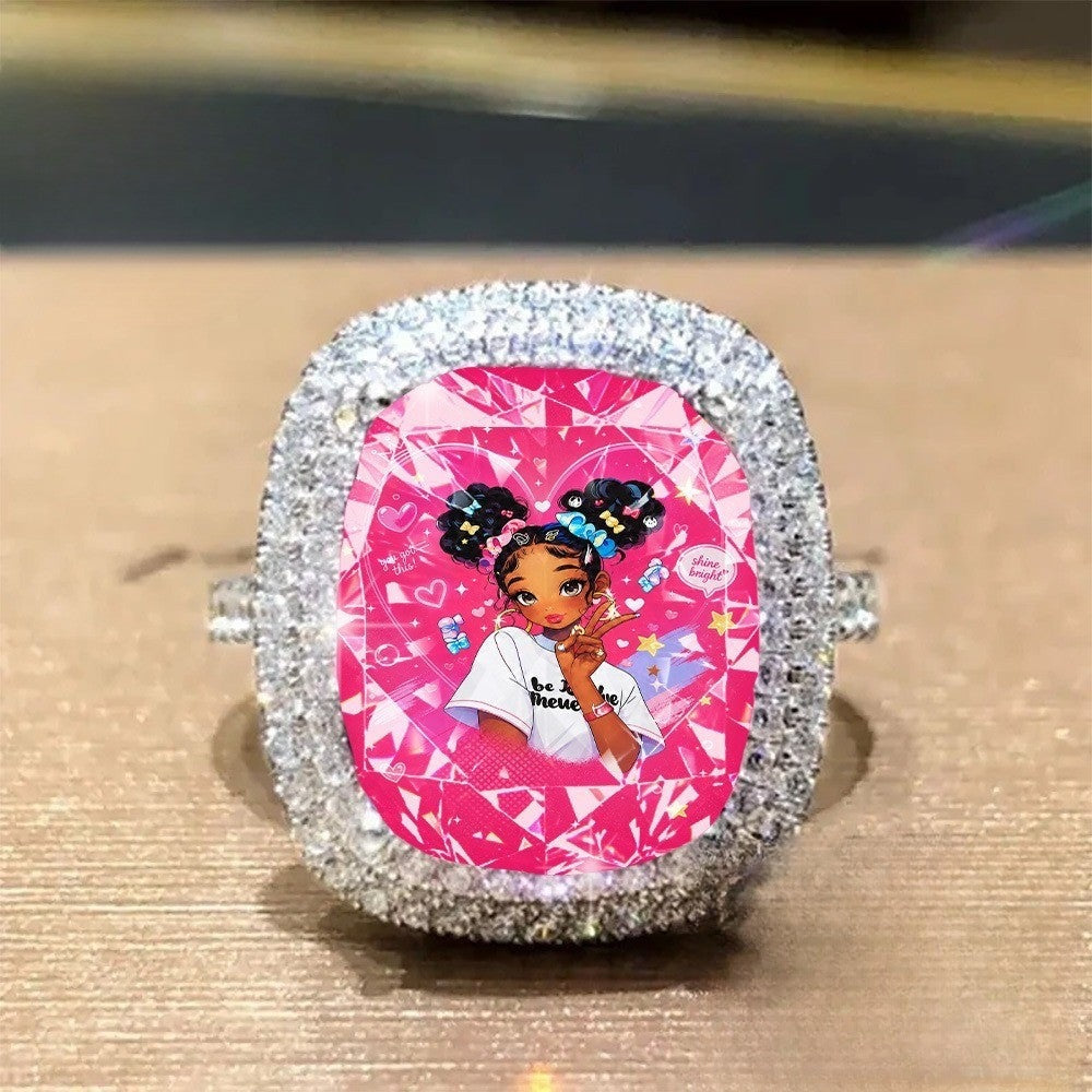 Pink Crystal Square Ring