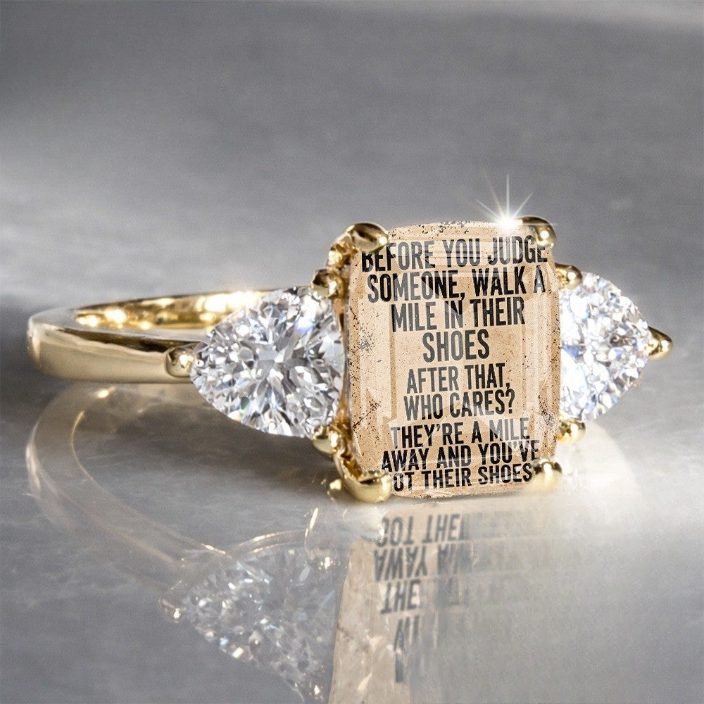 Inspirational Scroll Three-Stone Ring