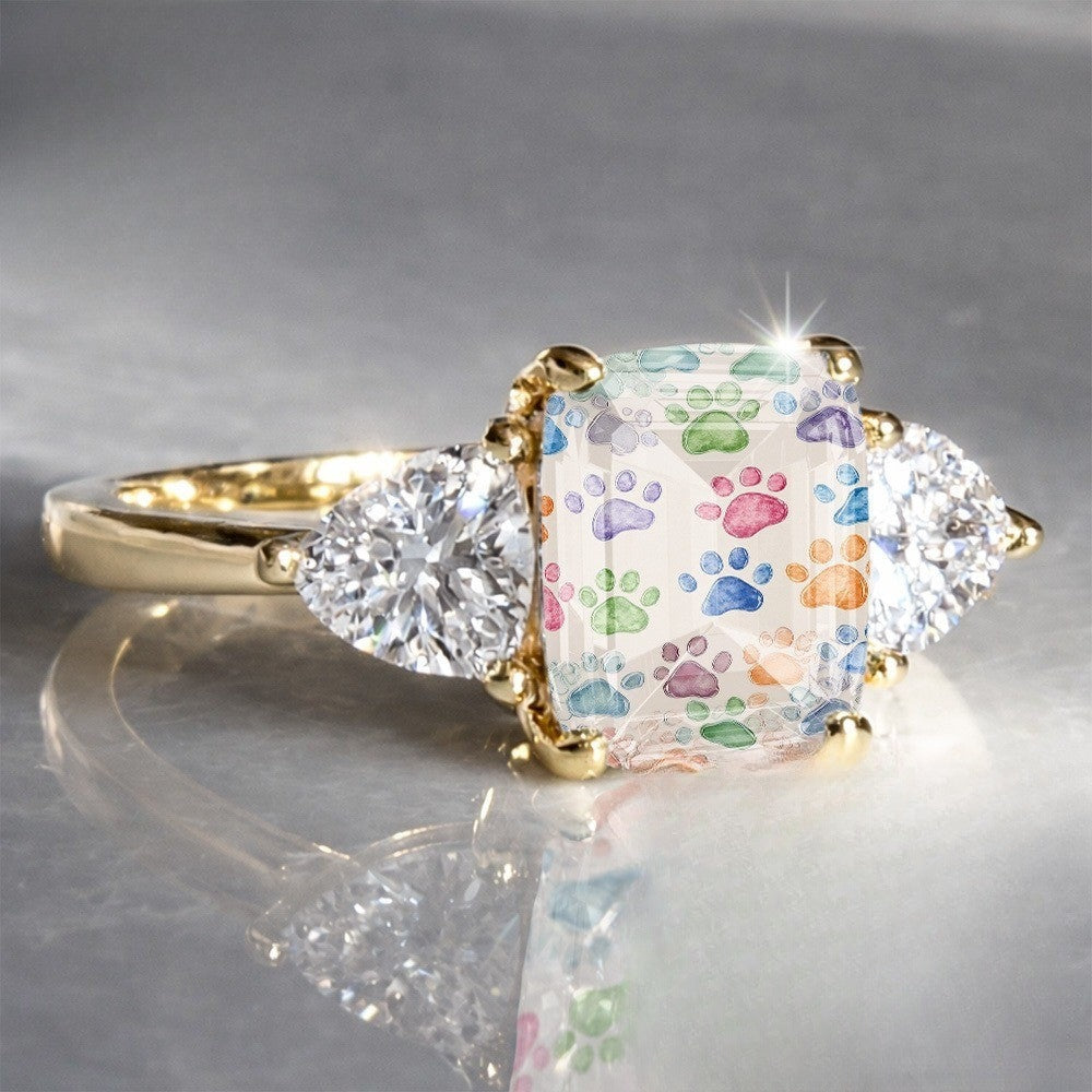 Colorful Paw Print Three-Stone Ring